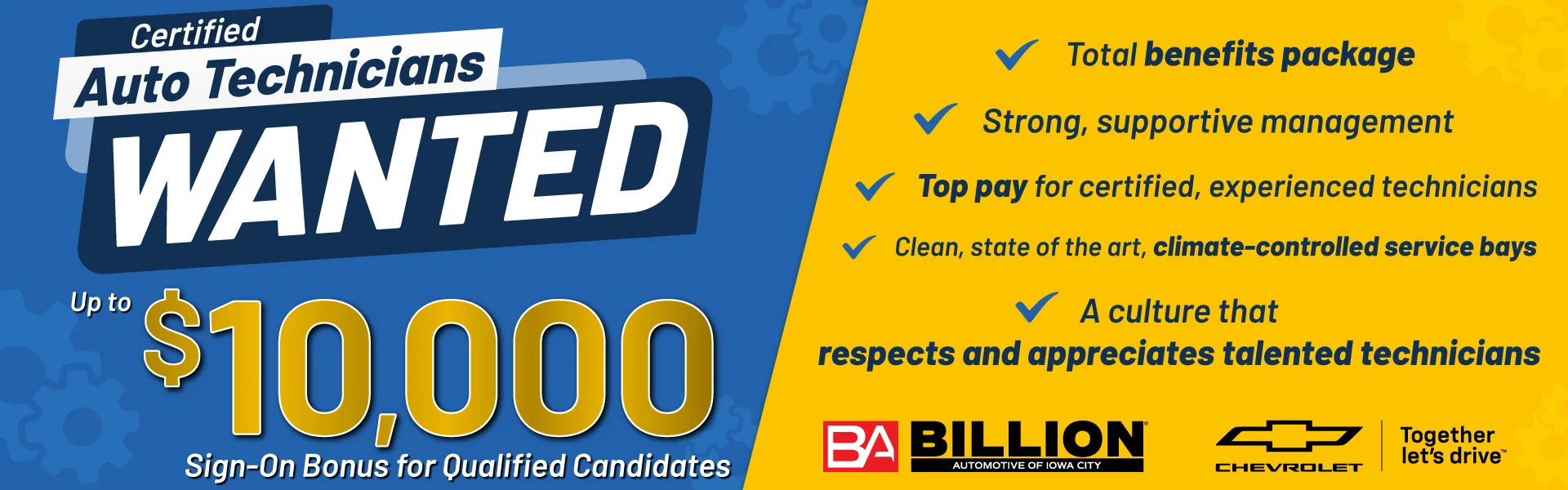 Auto Technician Wanted at Billion Chevrolet of Iowa City in Iowa City IA