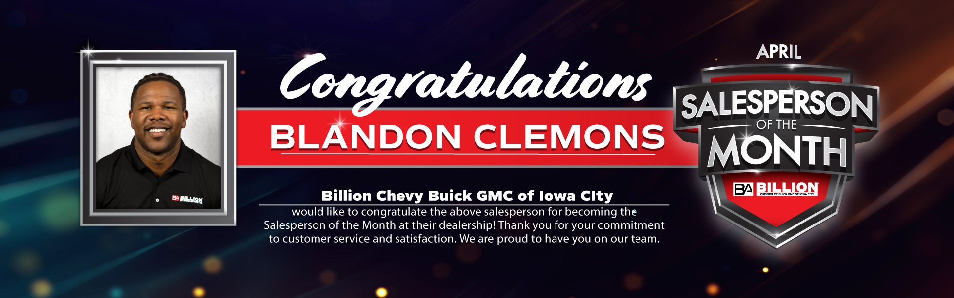Salesperson of the year at Billion Chevrolet of Iowa City in Iowa City IA