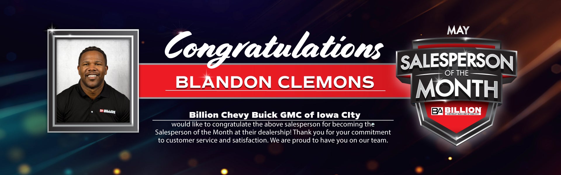 Salesperson of the year at Billion Chevrolet of Iowa City in Iowa City IA