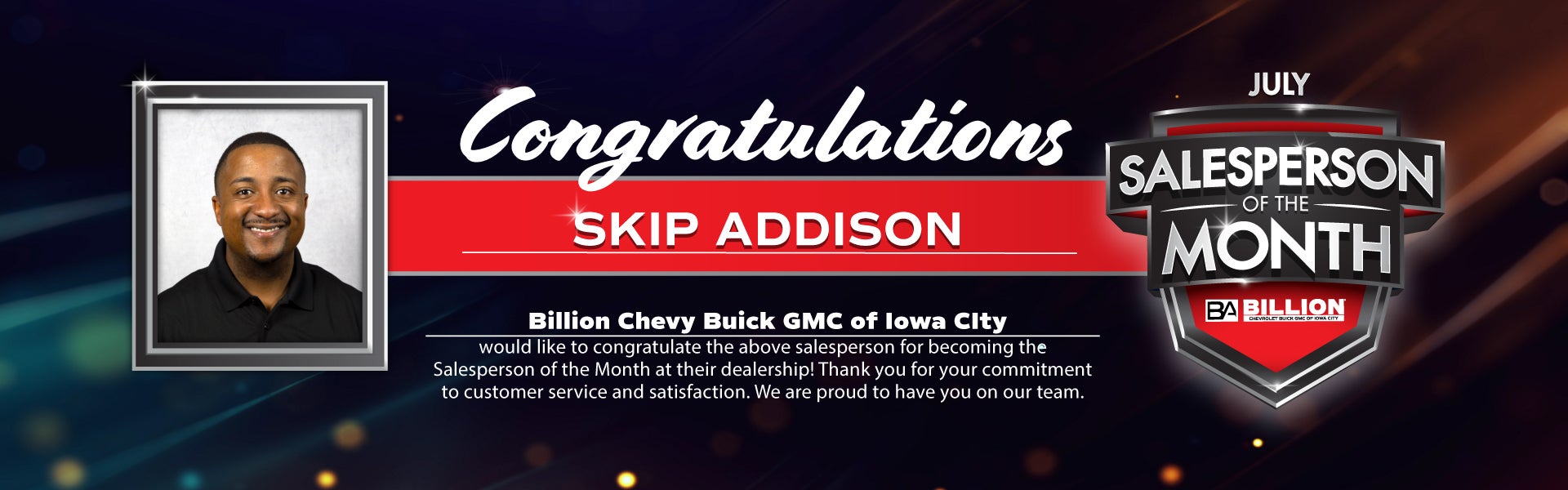 Salesperson of the year at Billion Chevrolet of Iowa City in Iowa City IA