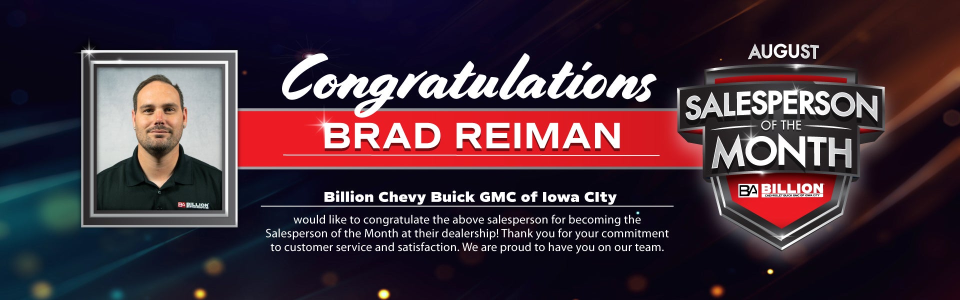Salesperson of the year at Billion Chevrolet of Iowa City in Iowa City IA