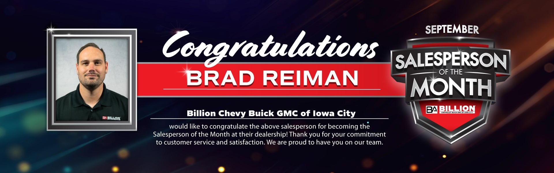 Salesperson of the year at Billion Chevrolet of Iowa City in Iowa City IA